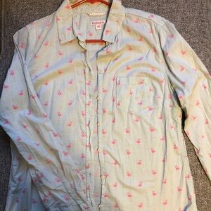 Teal blouse with flamingos